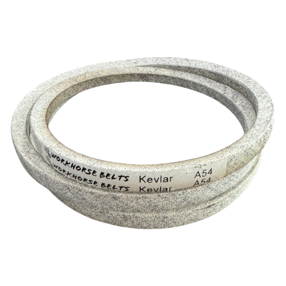 Kevlar V-Belt A54 with color white and logo (Cord inside and coated cotton wrapped outside)